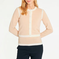 Cardigan à manches longues en laine et cachemire - Beige & blanc cassé