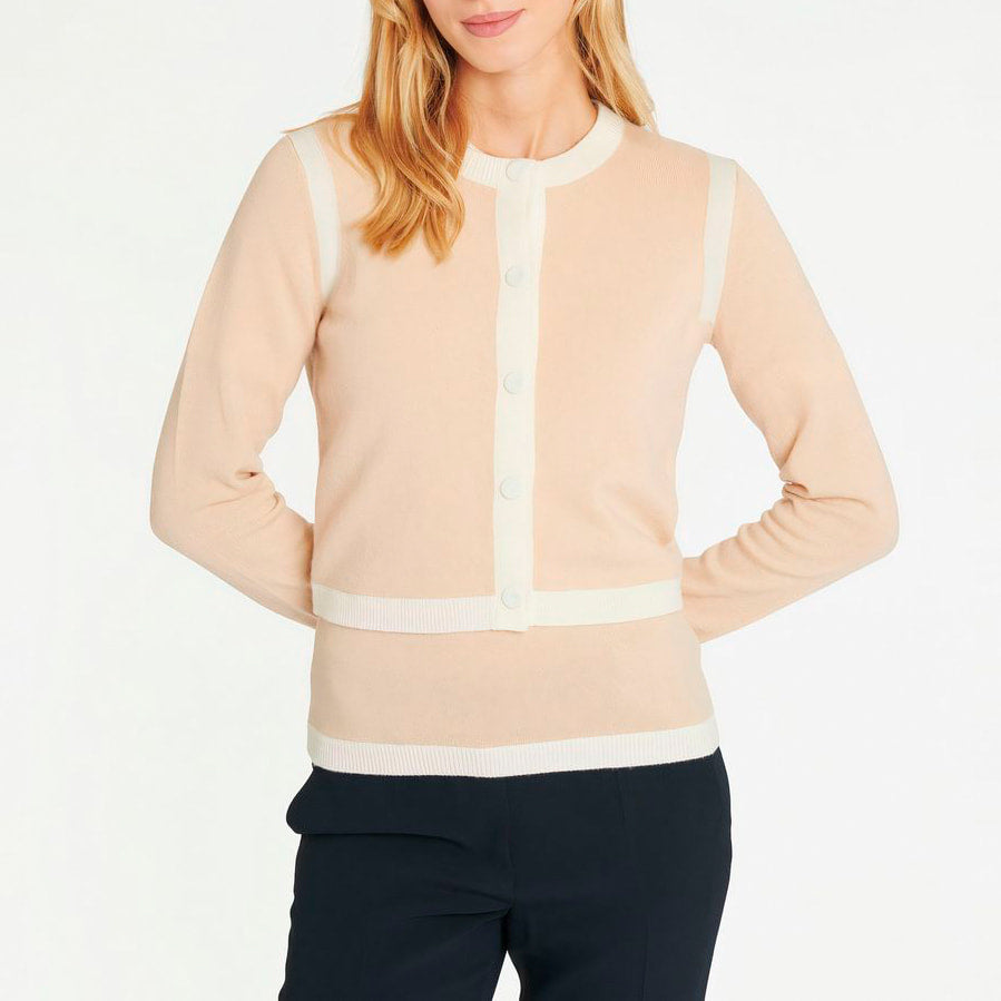 Cardigan à manches longues en laine et cachemire - Beige & blanc cassé