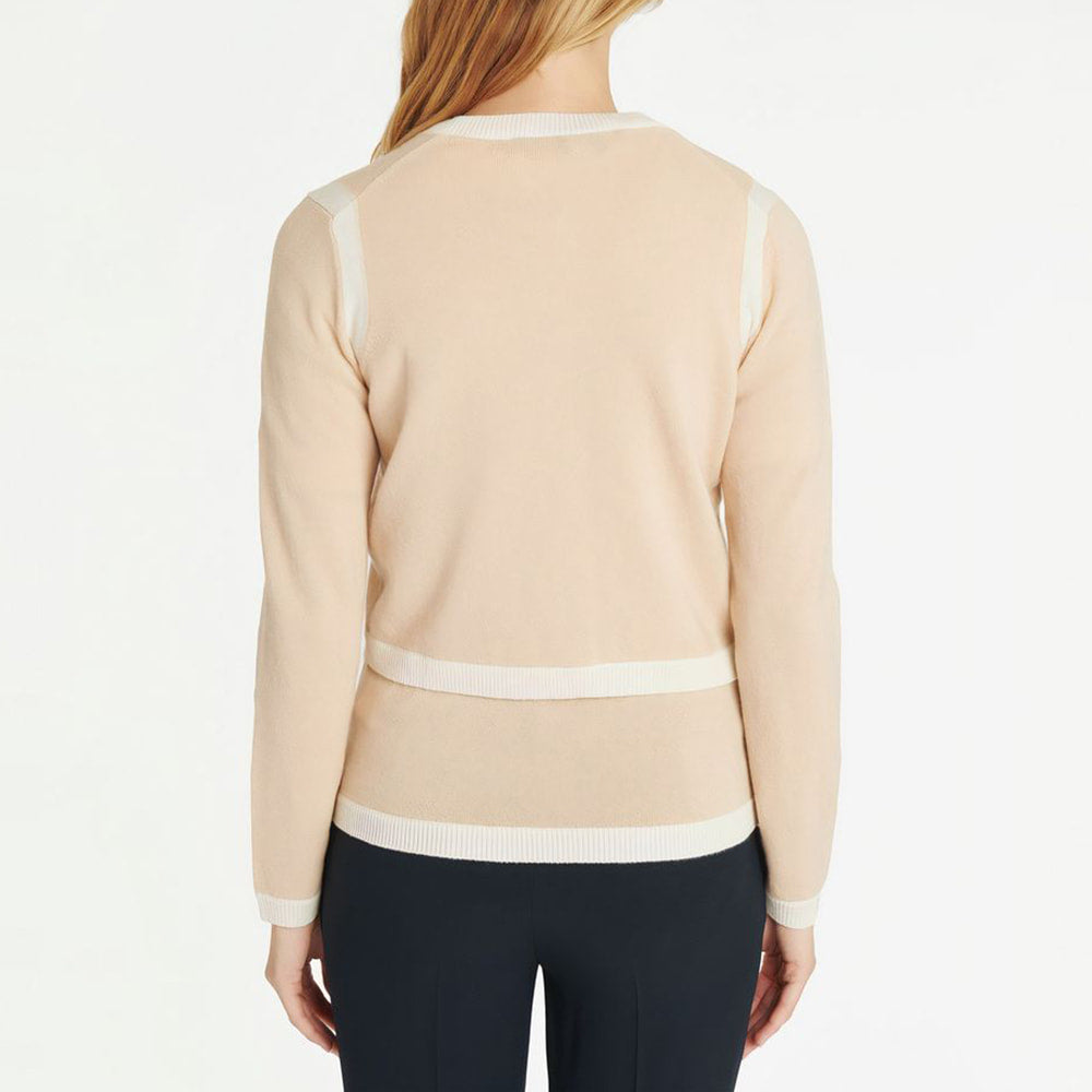 Cardigan à manches longues en laine et cachemire - Beige & blanc cassé