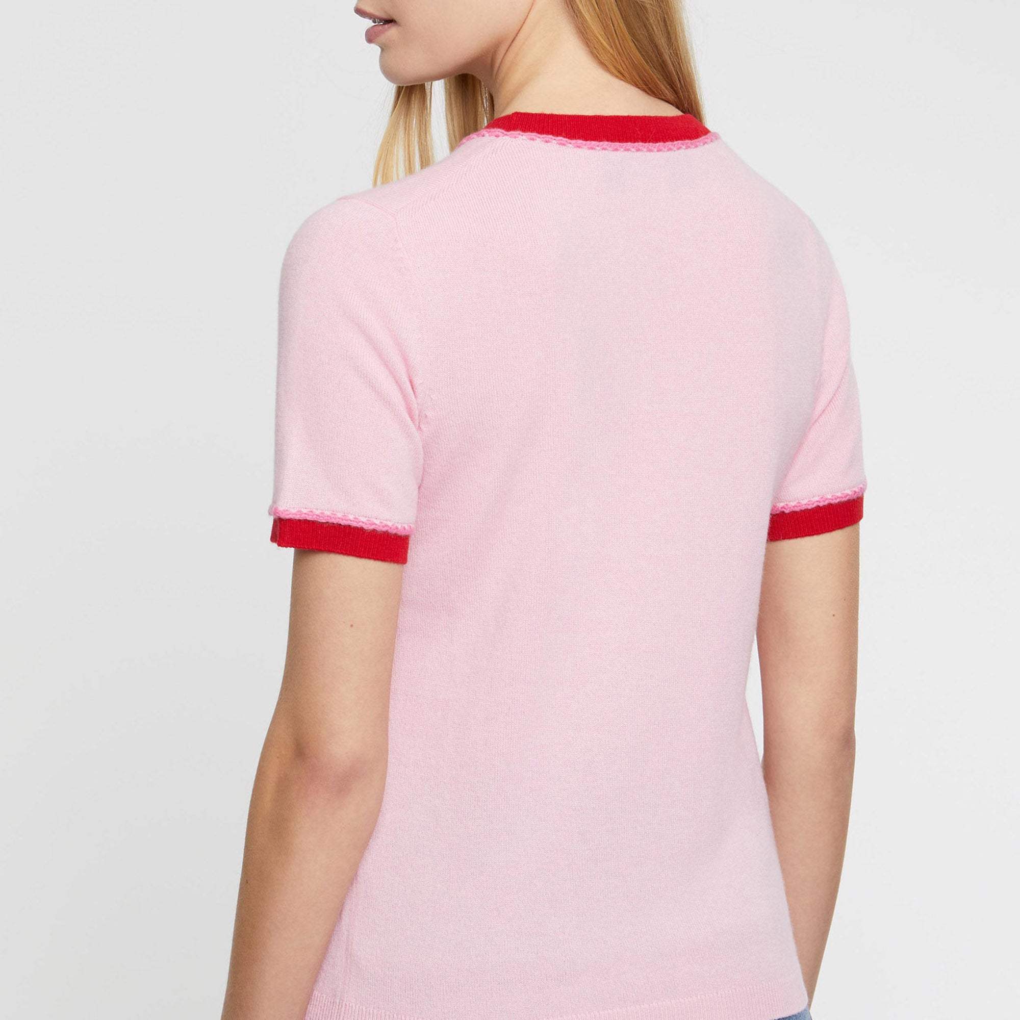 Wool and cashmere short-sleeved jumper - Light pink