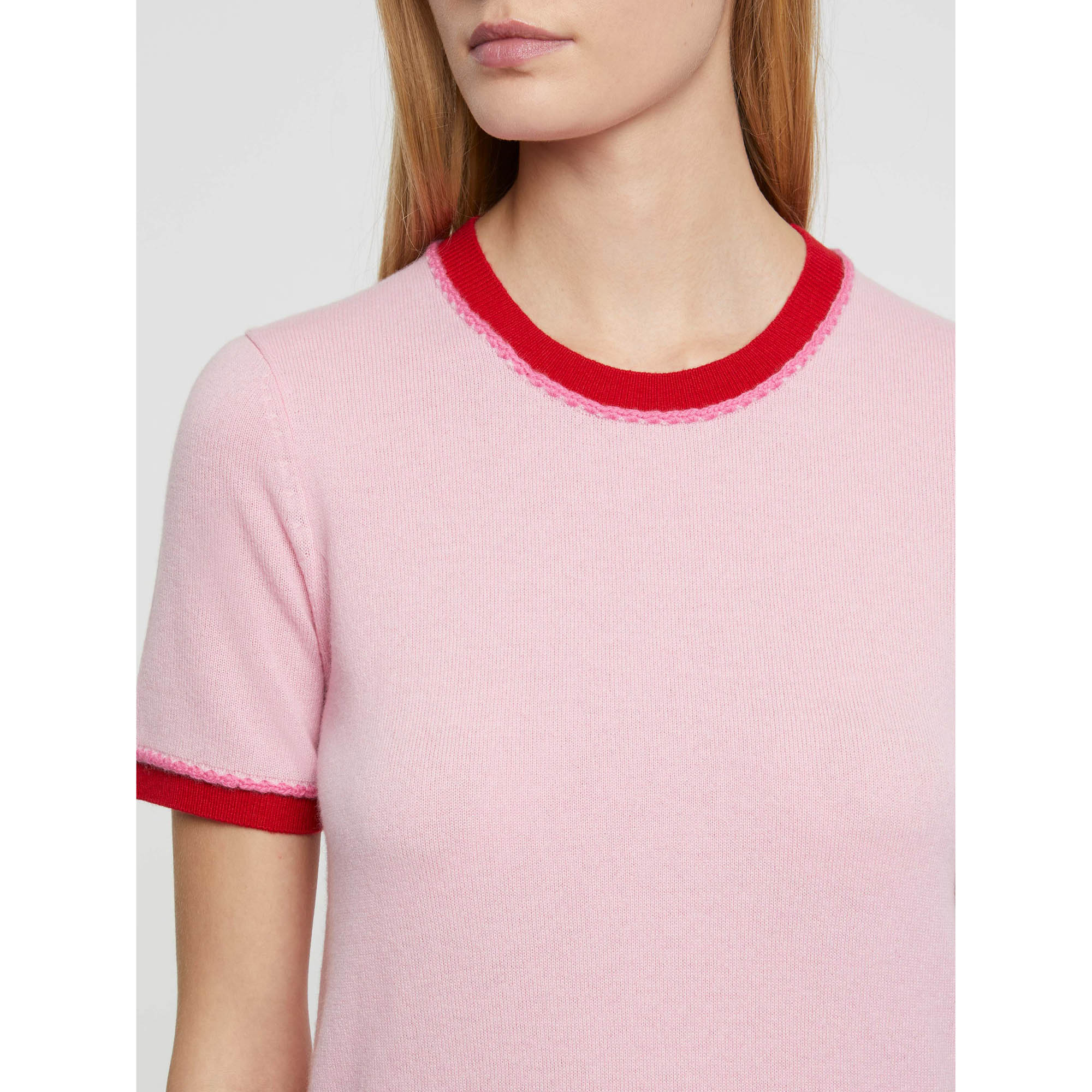 Wool and cashmere short-sleeved jumper - Light pink