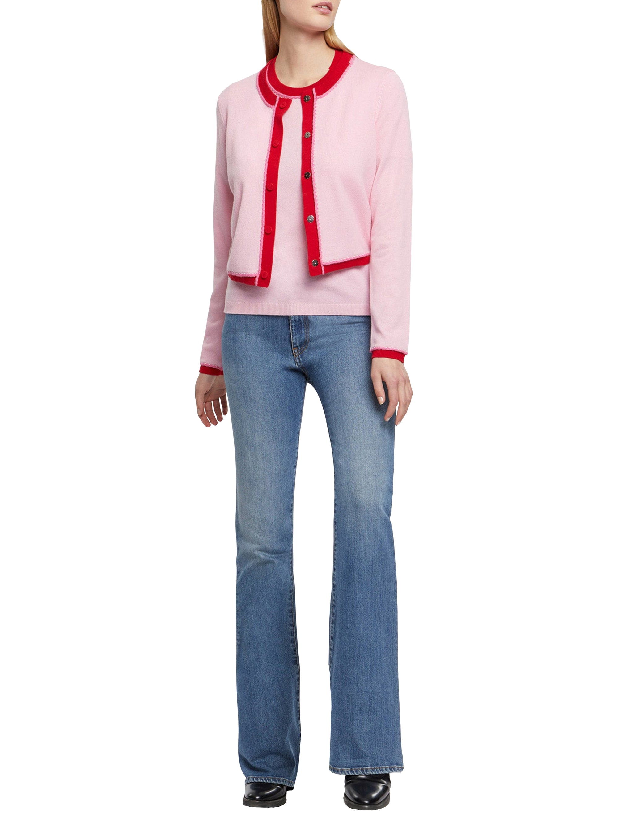 Wool and cashmere short-sleeved jumper - Light pink