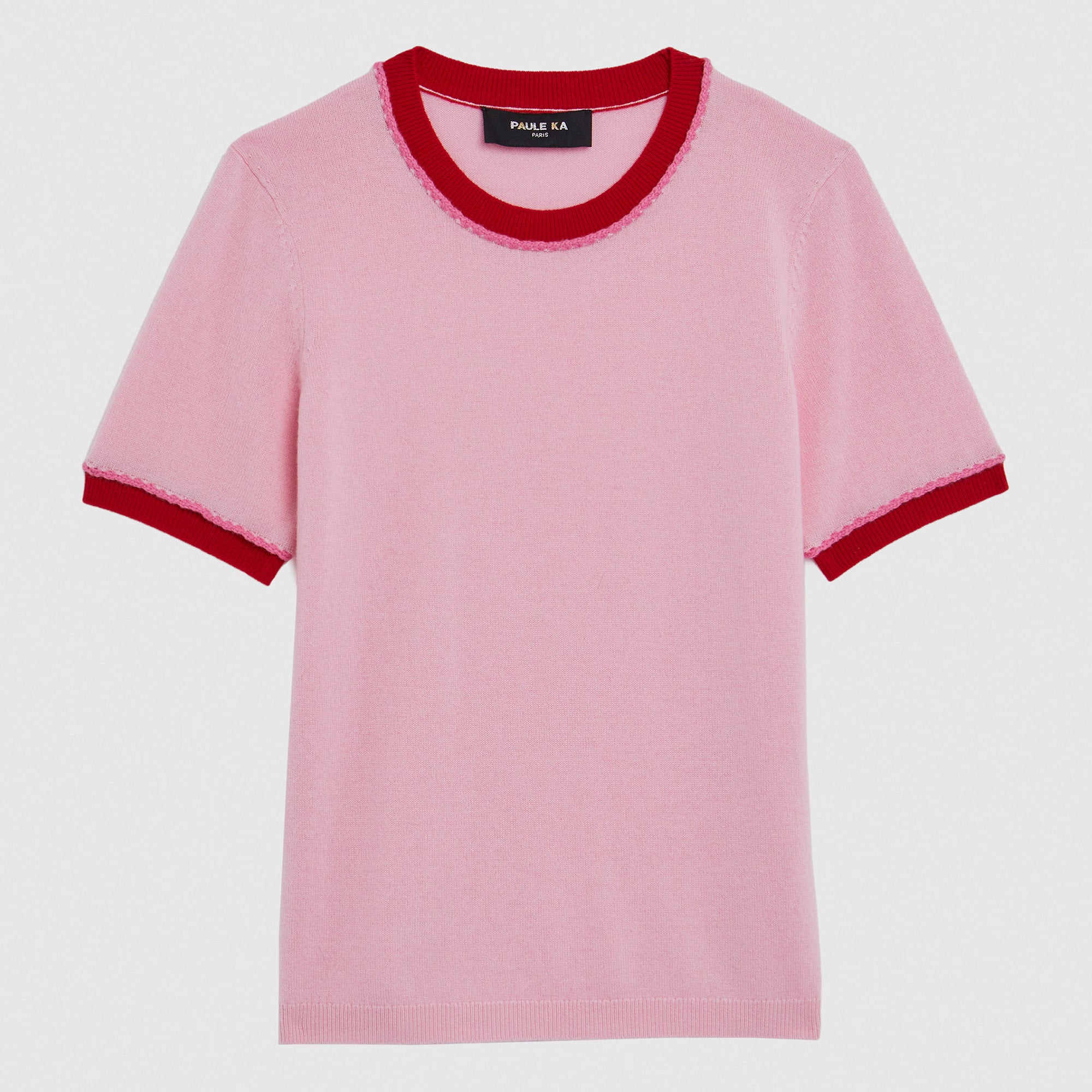 Wool and cashmere short-sleeved jumper - Light pink