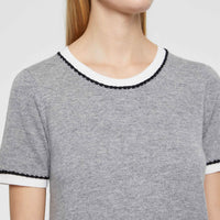 Robe droite à manches courtes en laine et cachemire - Gris & blanc