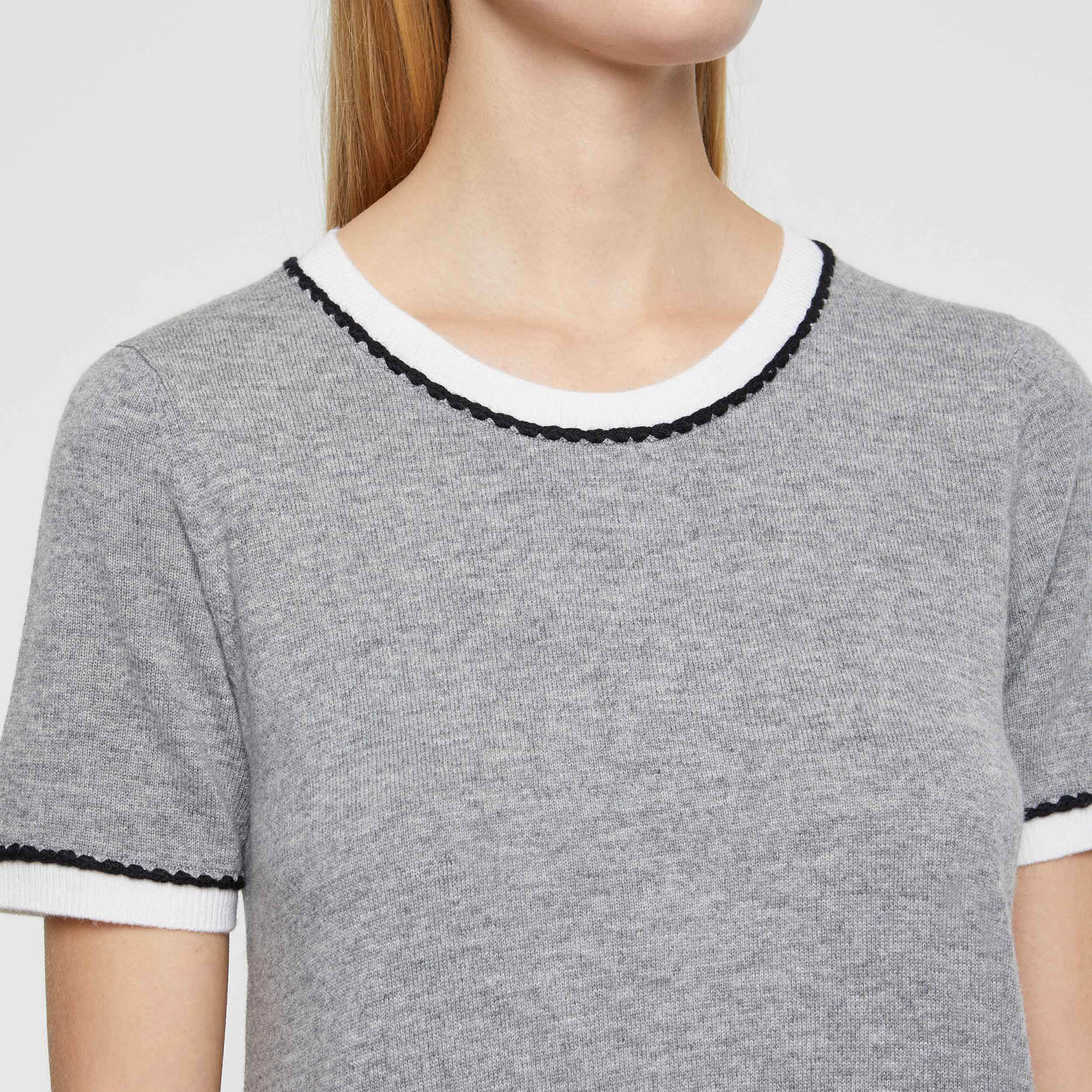 Robe droite à manches courtes en laine et cachemire - Gris & blanc