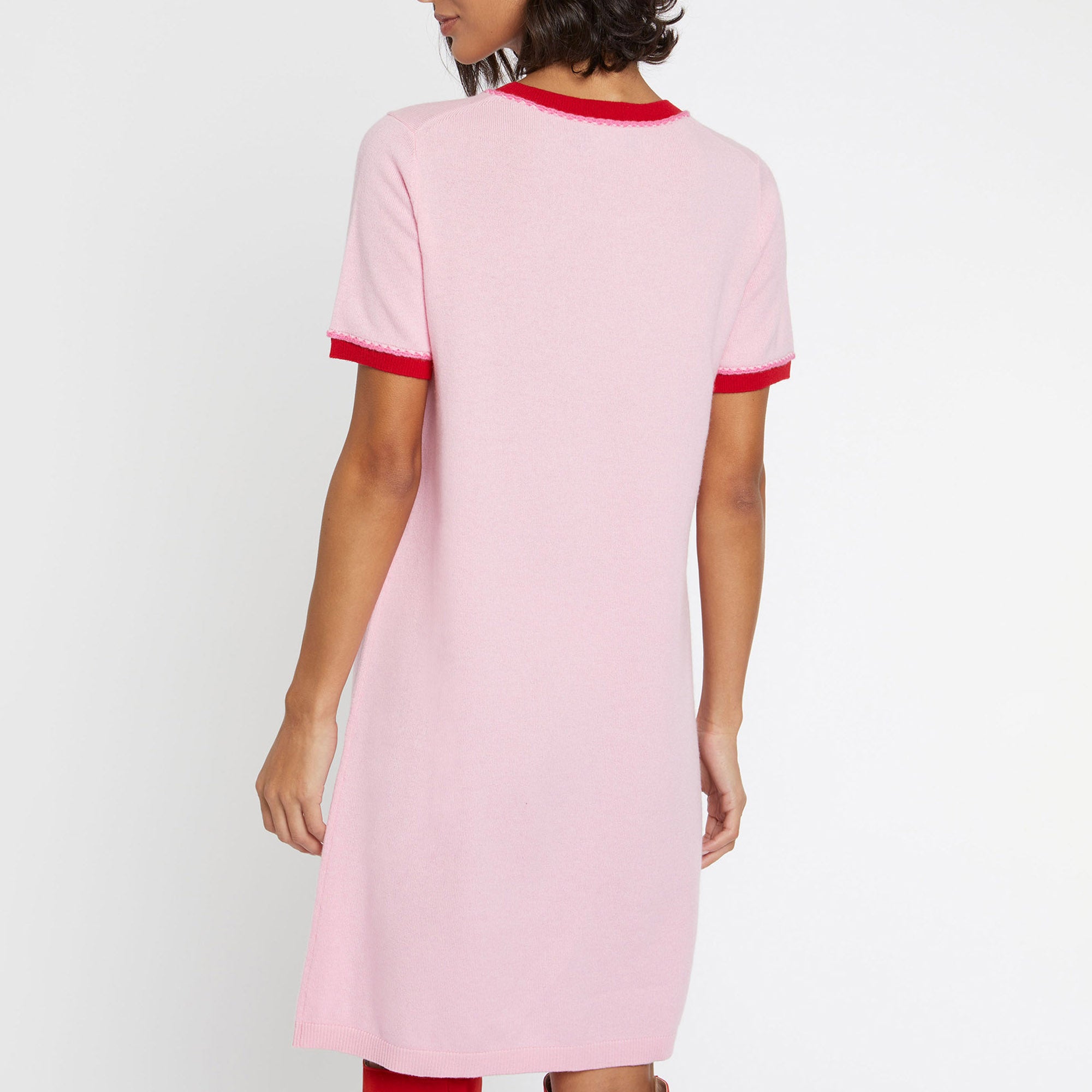 Robe droite à manches courtes en laine et cachemire - Rose clair