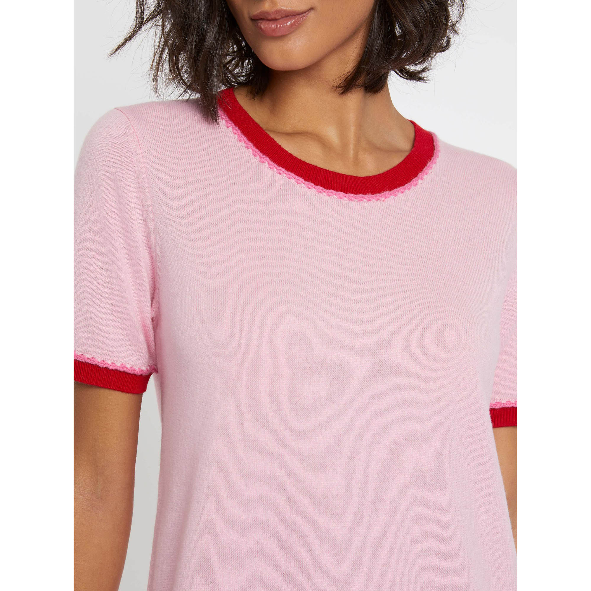 Robe droite à manches courtes en laine et cachemire - Rose clair