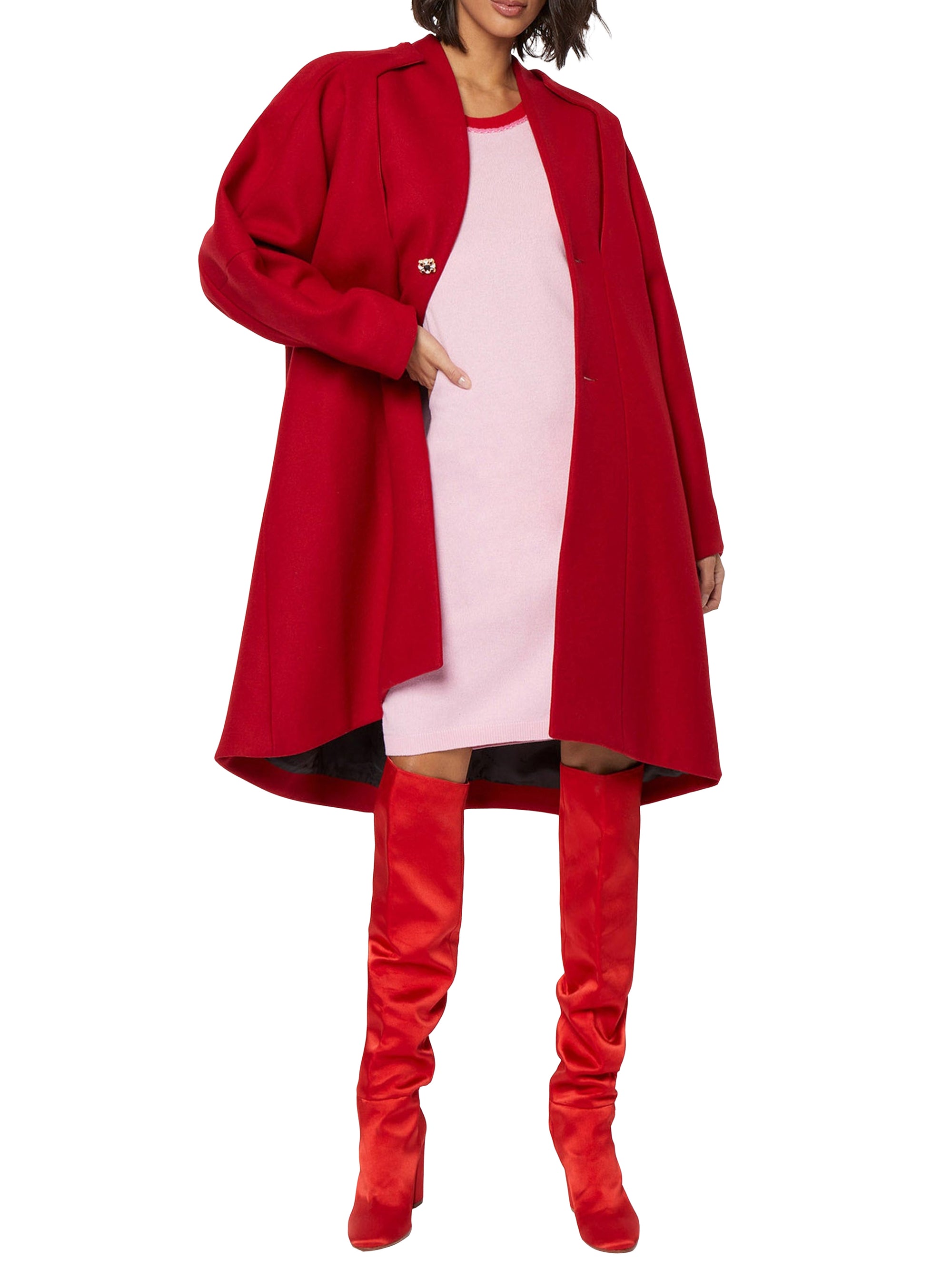Robe droite à manches courtes en laine et cachemire - Rose clair