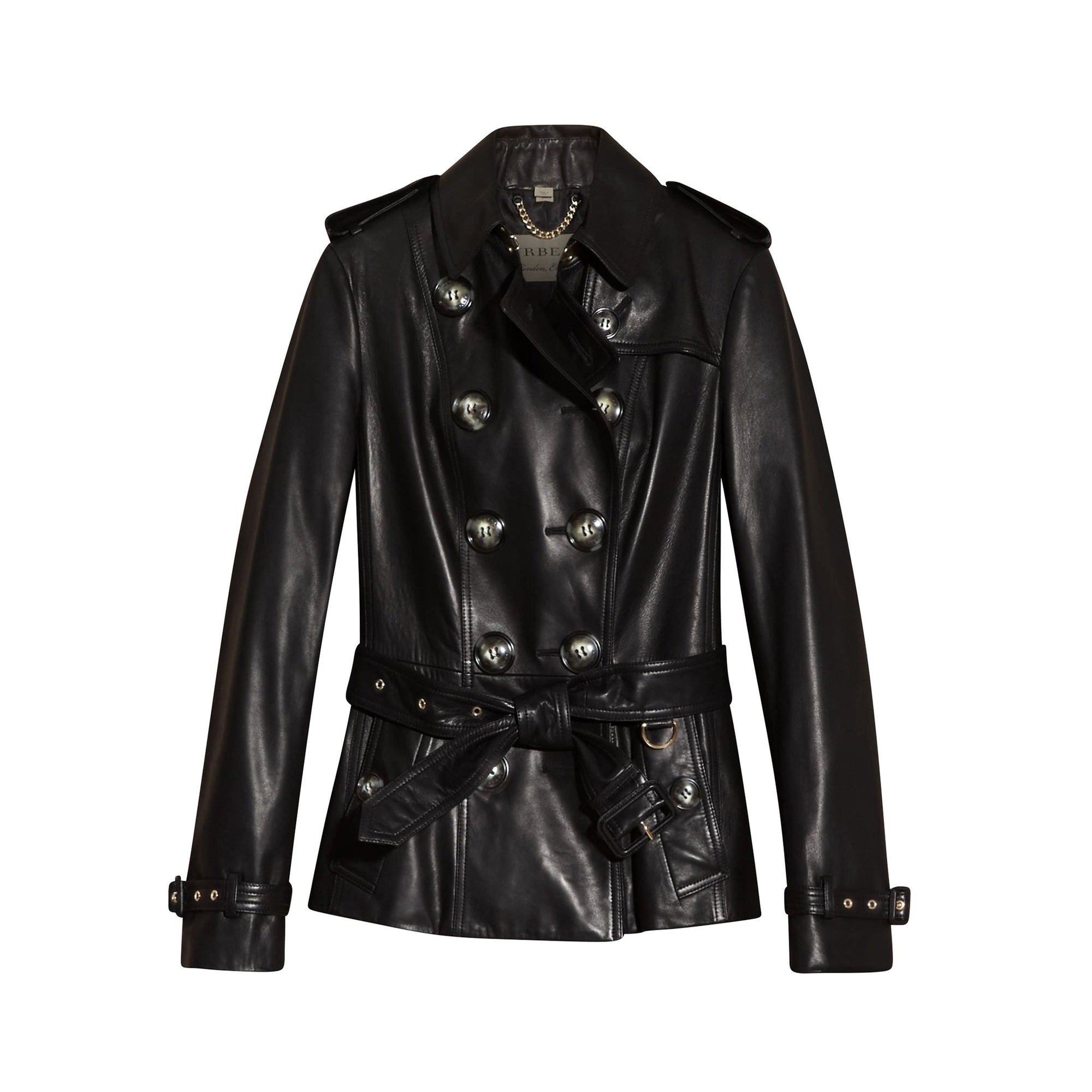 1 qty Veste trench en cuir d'agneau - Black