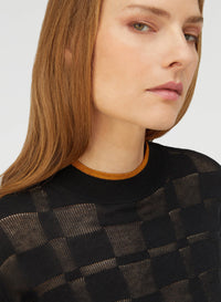 BLACK AND CAMEL JACQUARD DAMIER ROLLNECK