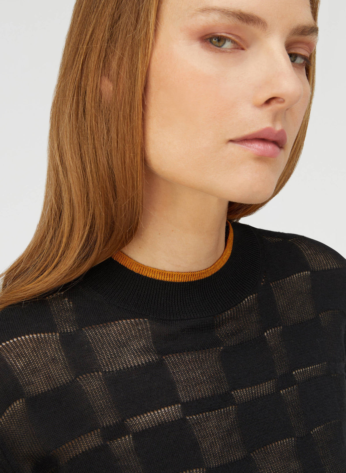 BLACK AND CAMEL JACQUARD DAMIER ROLLNECK