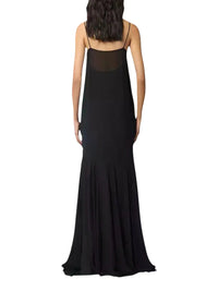 Robe longue à fleurs brodées en soie - Noir