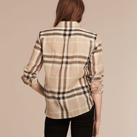 Cotton blouse with check pattern - Stone