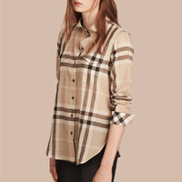 Cotton blouse with check pattern - Stone