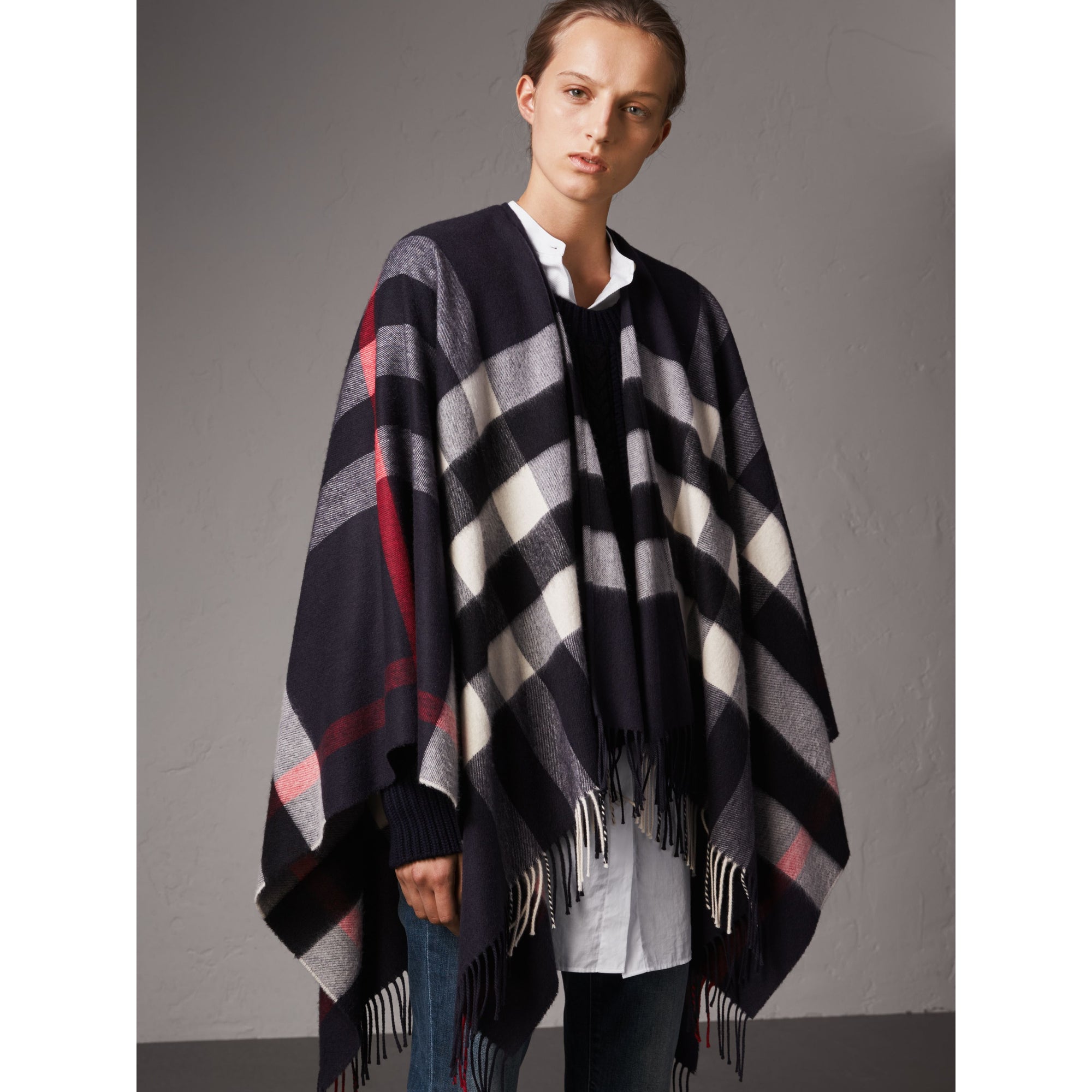 ZZNOSTOCK Poncho en cachemire et laine à motif check - Navy