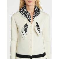 Cardigan avec foulard amovible en tweed de laine - Blanc cassé & noir