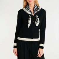 Cardigan avec foulard amovible en tweed de laine - Noir & blanc cassé