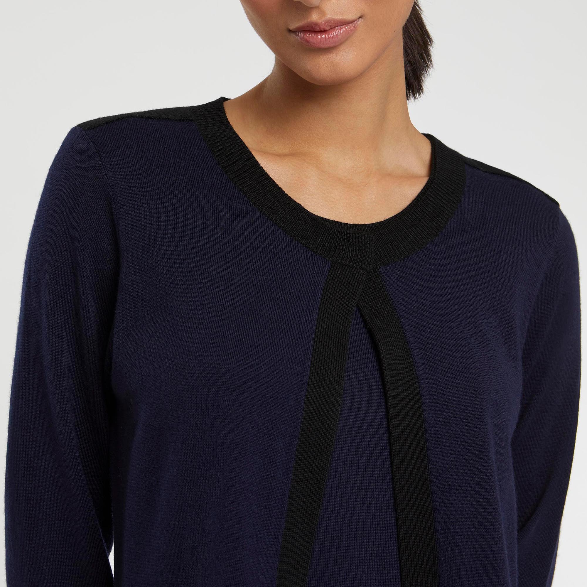 Robe courte en laine - Bleu marine & noir