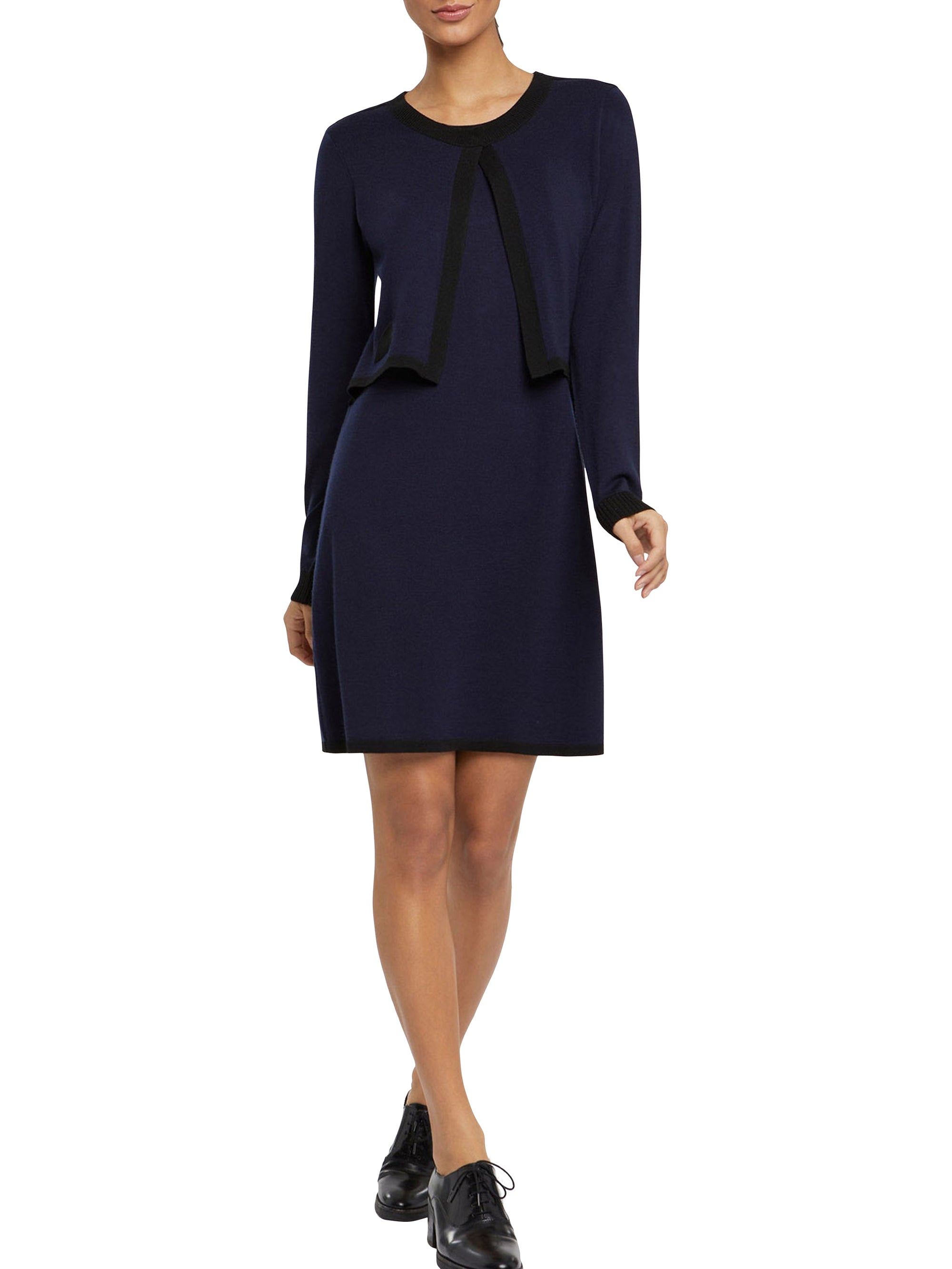 Robe courte en laine - Bleu marine & noir