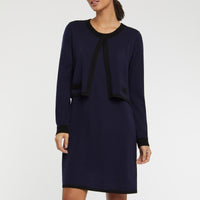 Robe courte en laine - Bleu marine & noir