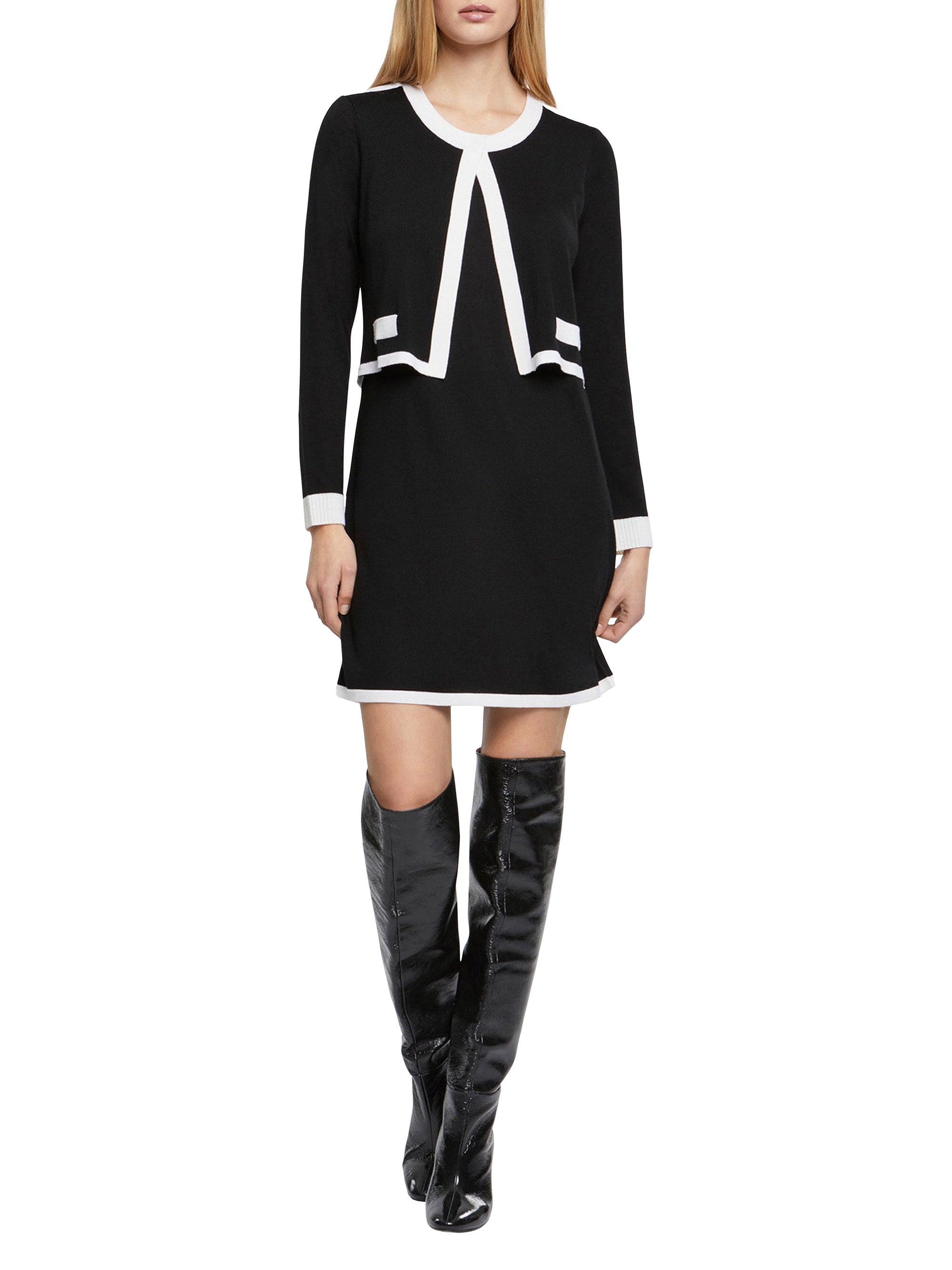 Robe courte en laine - Noir & blanc cassé