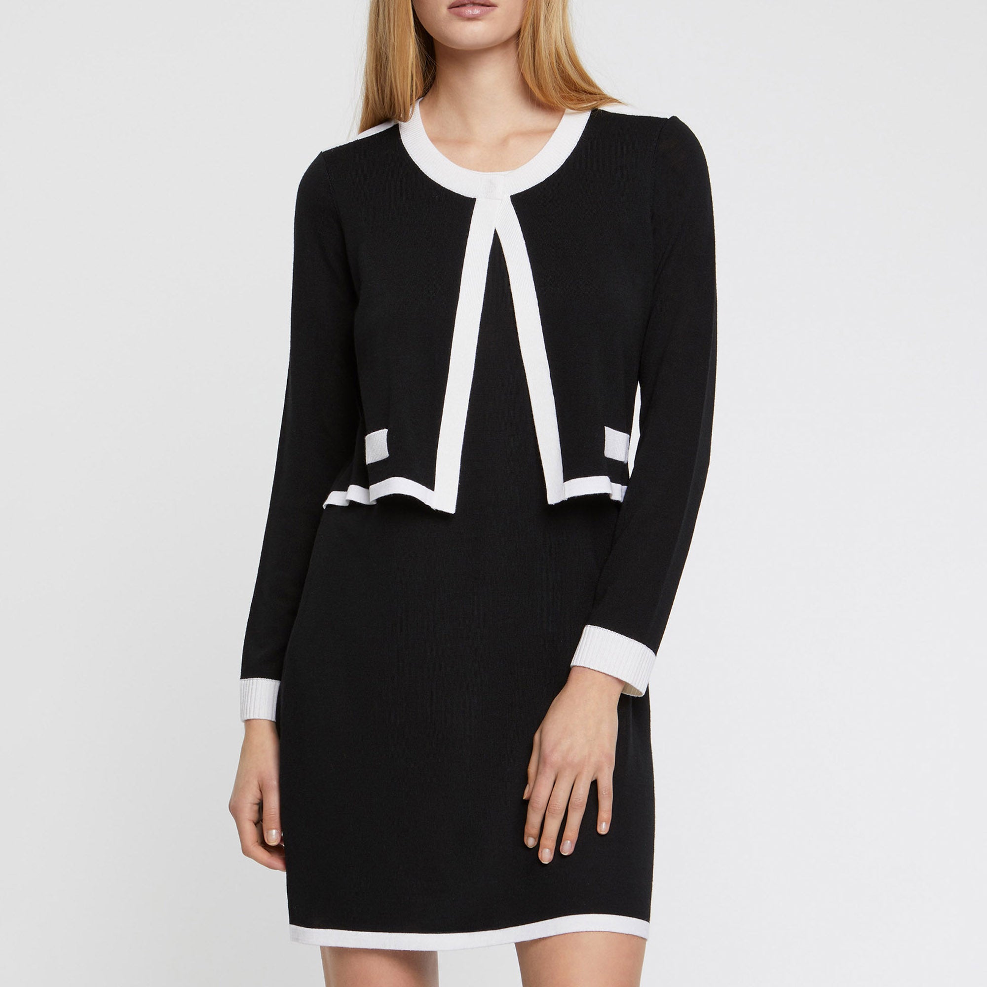 Robe courte en laine - Noir & blanc cassé