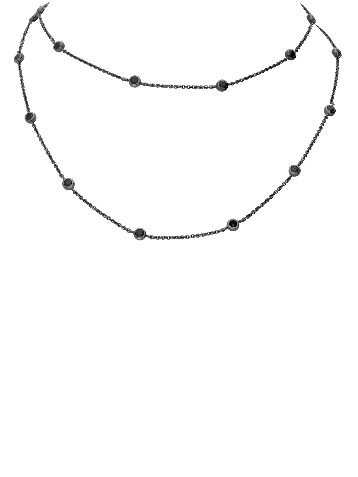 1qty NEW / Or noir 18 ct Sautoir chaine en or noir 18 carats serti de Burmalite noire serti clos // RECO : 720€