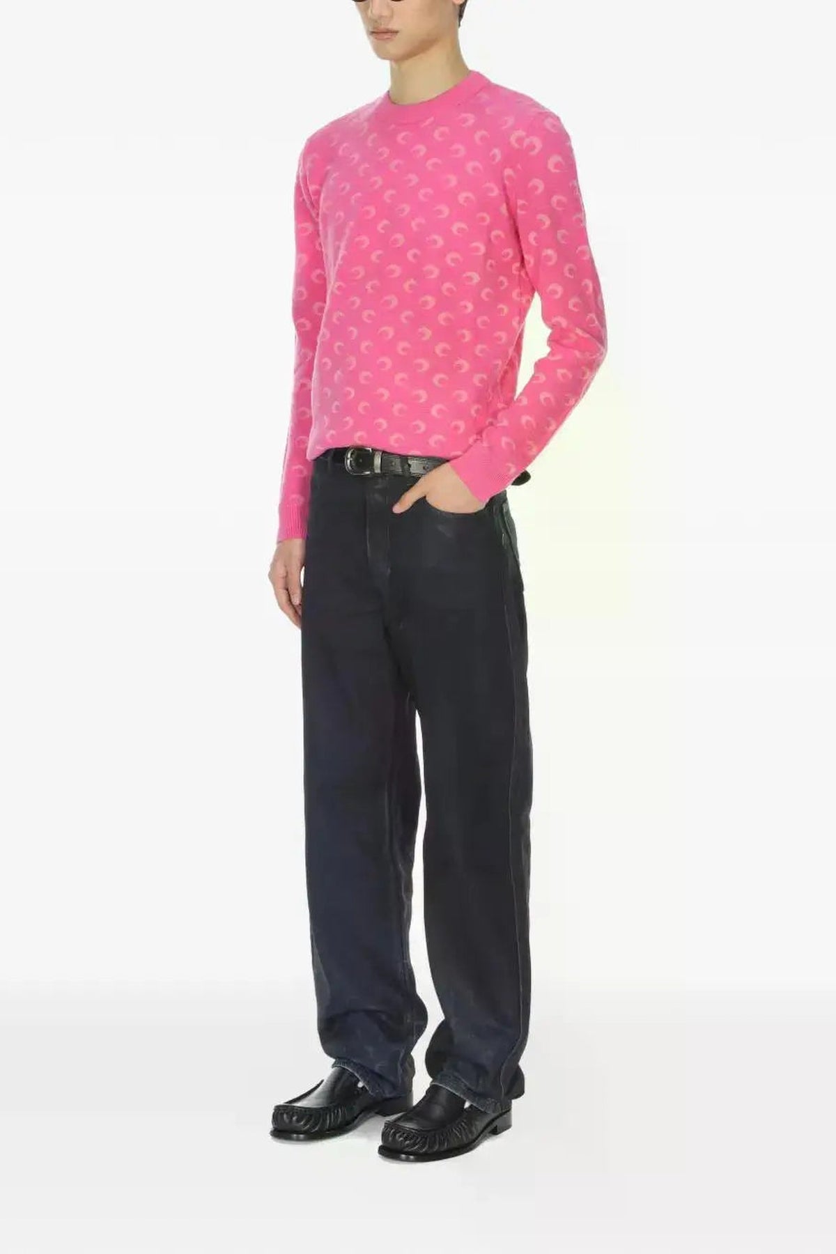 Moon Jacquard Knit Crewneck Sweater - Rose