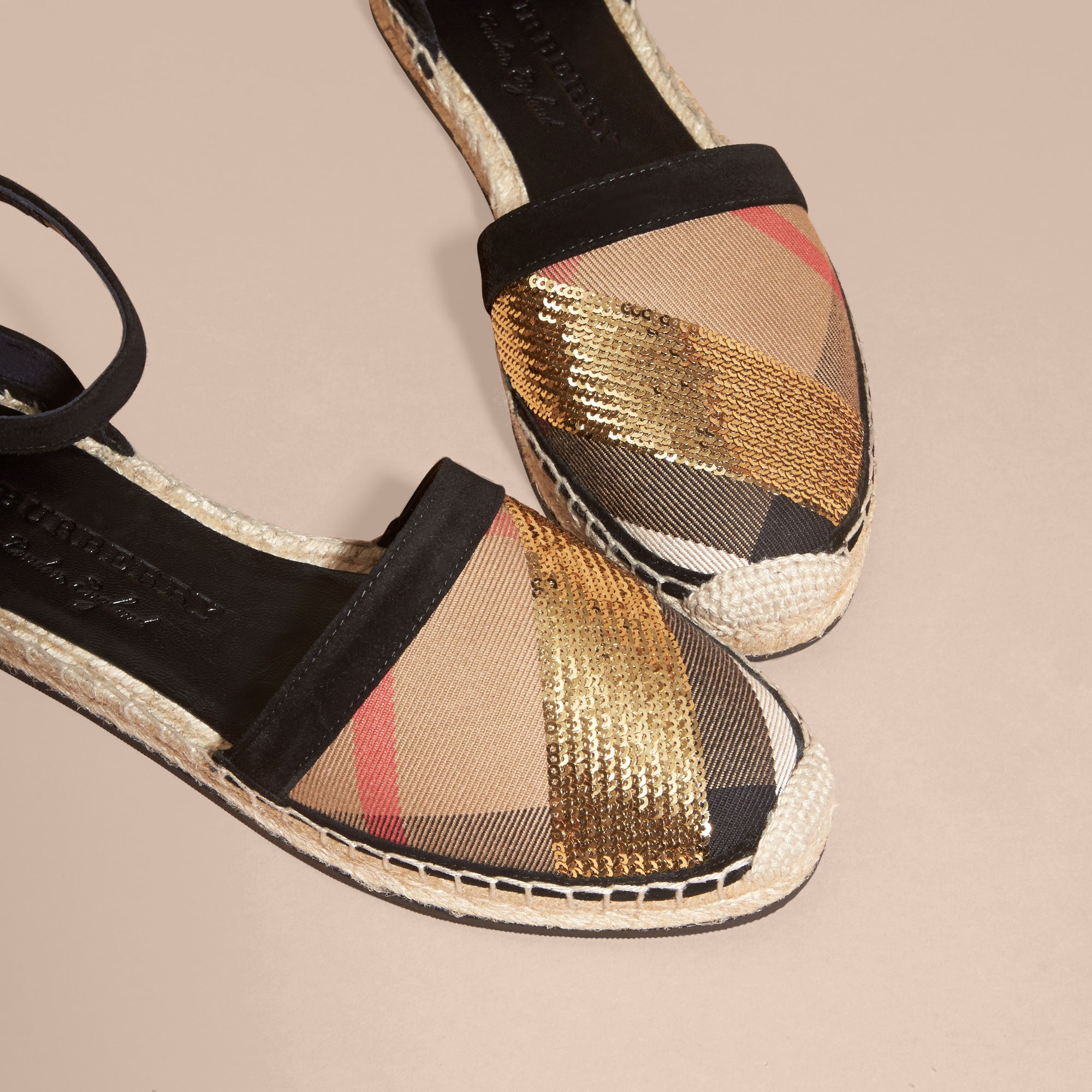 ZZNOSTOCK Sandales espadrilles en coton - House Check & Gold