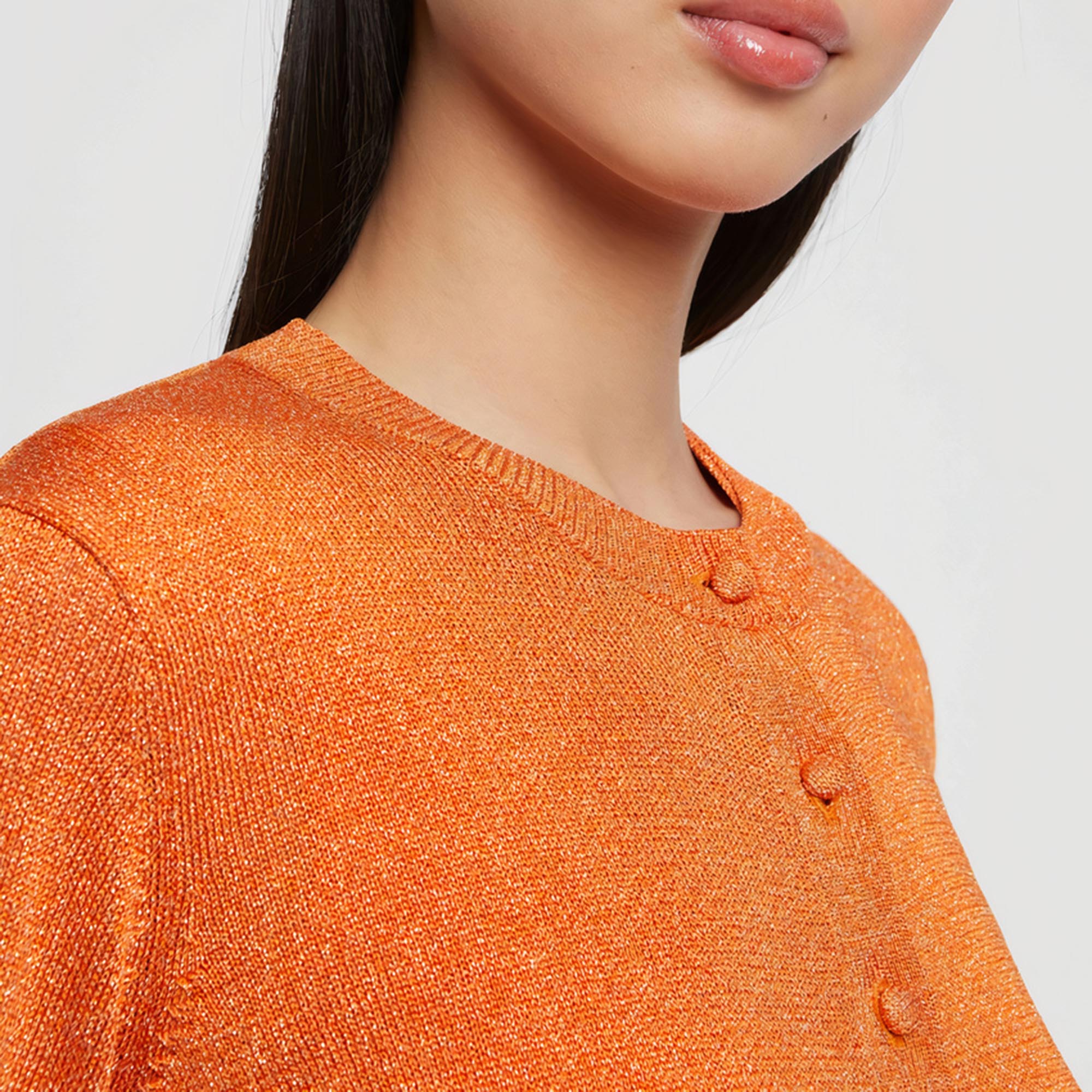 Cardigan court à poches - Orange