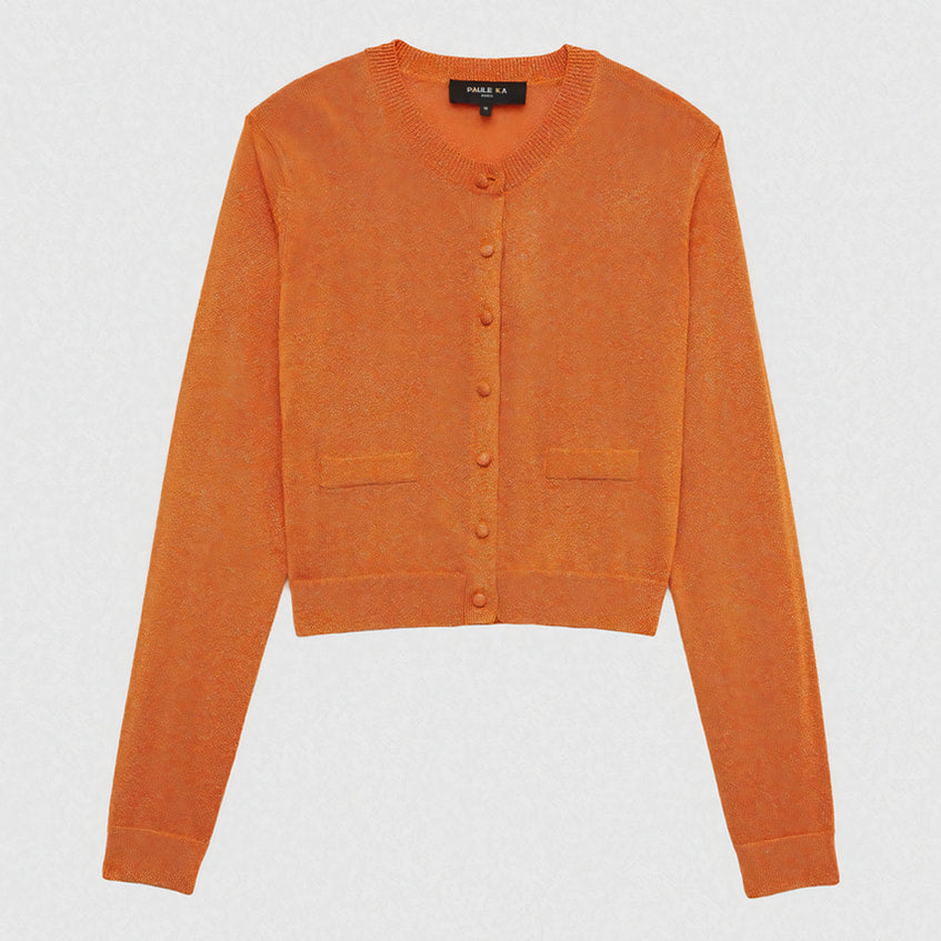 Cardigan court à poches - Orange