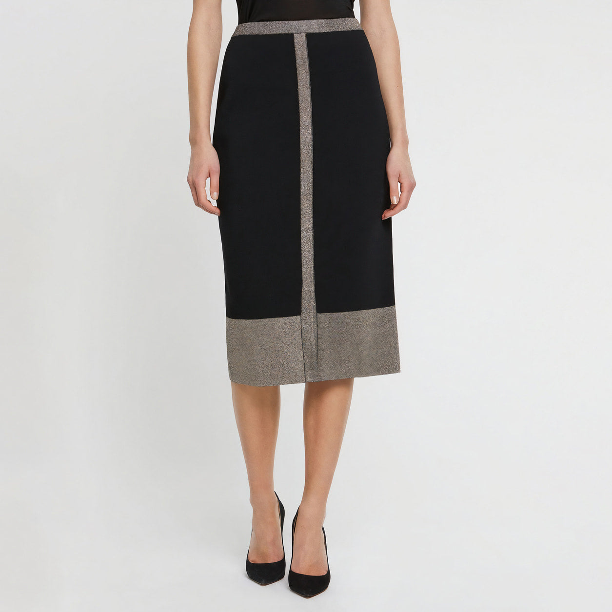Jupe midi à taille haute - Noir