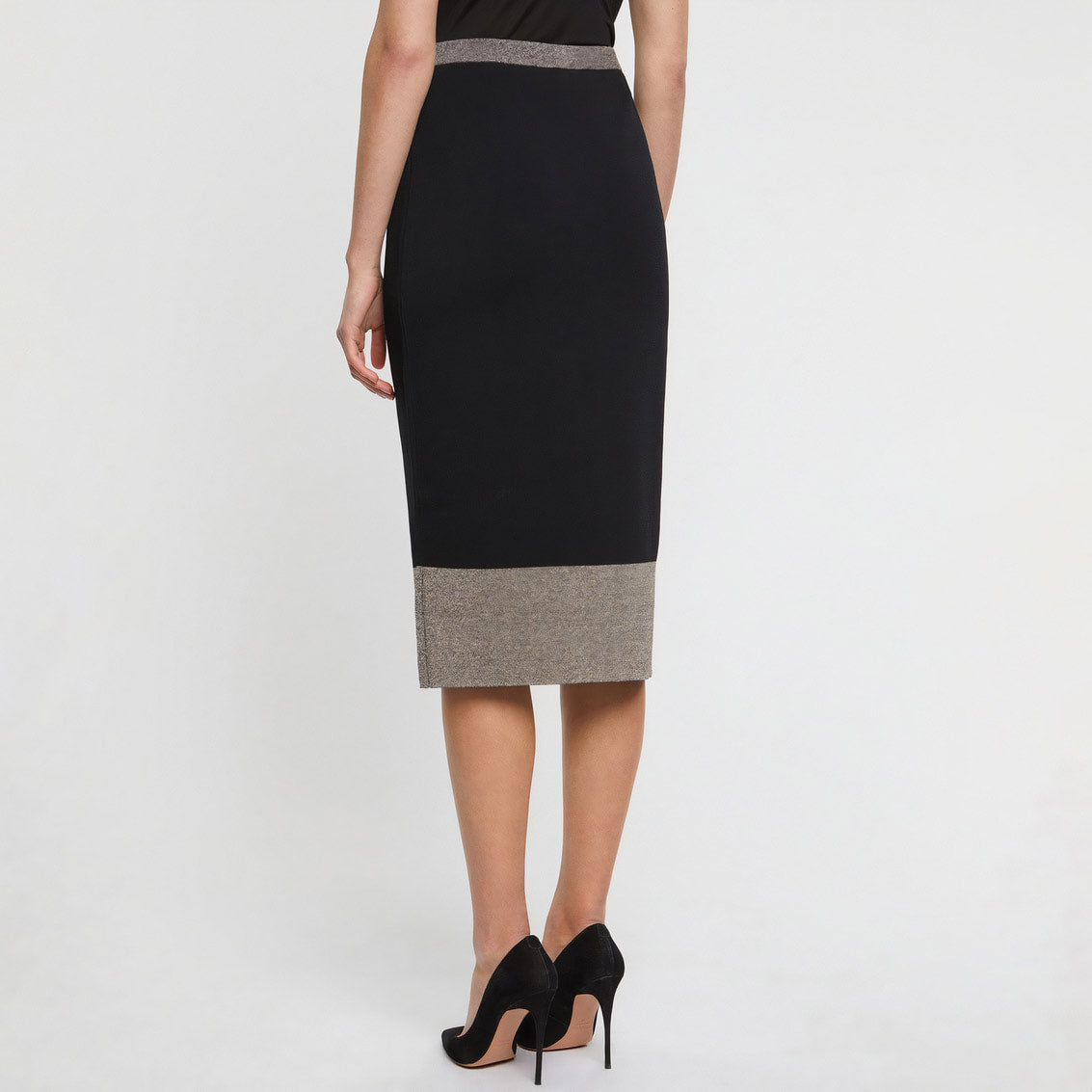 Jupe midi à taille haute - Noir