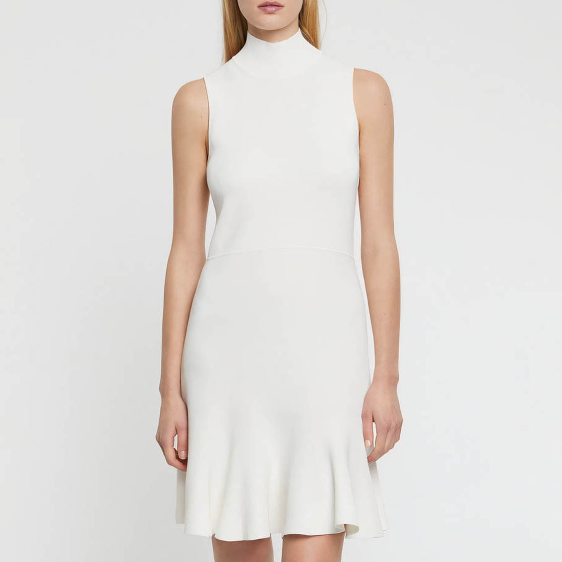 Sleeveless dress with stand-up collar - Off-white
