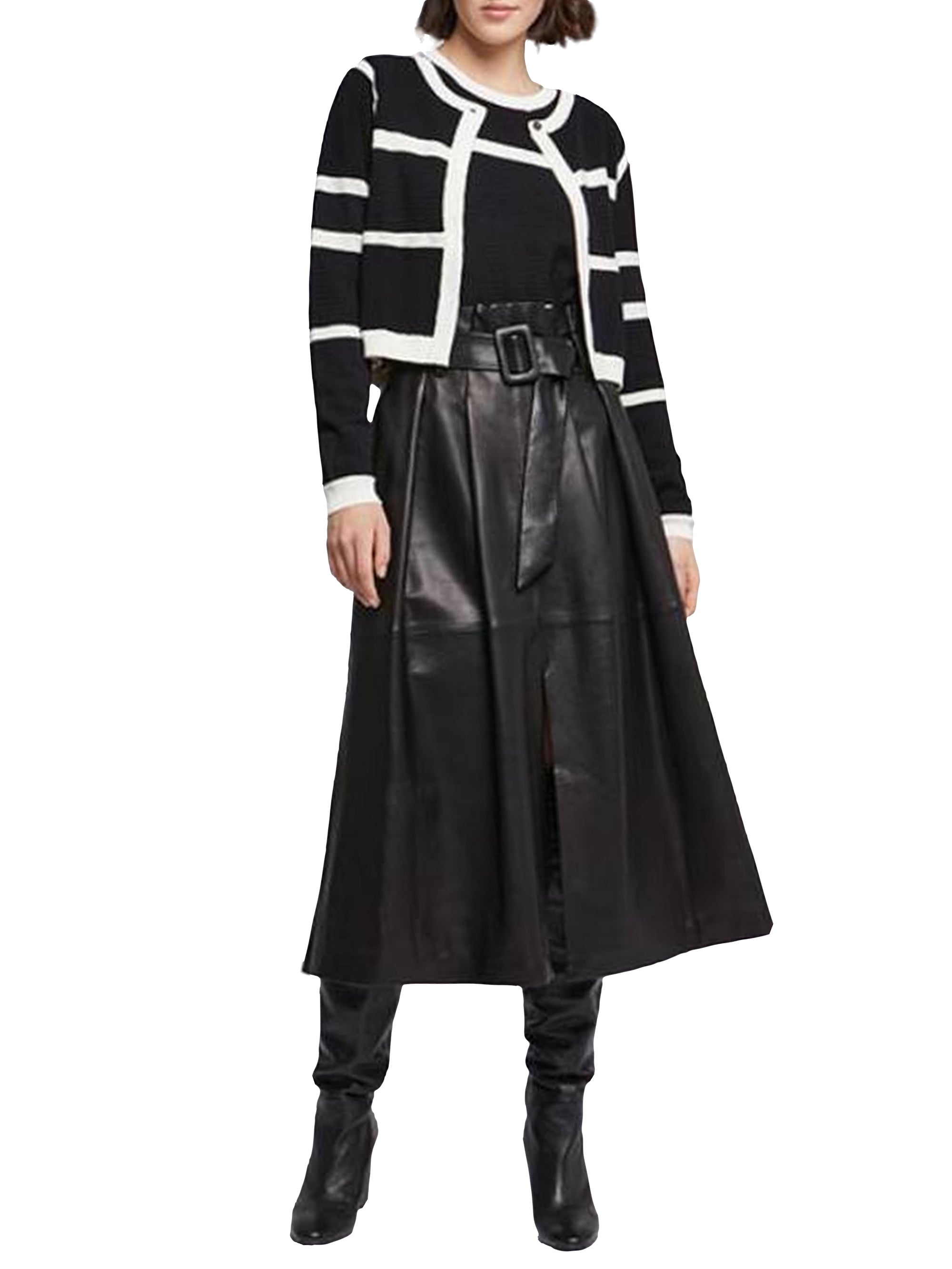Cardigan à rayures - Noir & blanc cassé