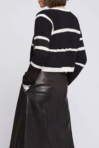 Cardigan à rayures - Noir & blanc cassé