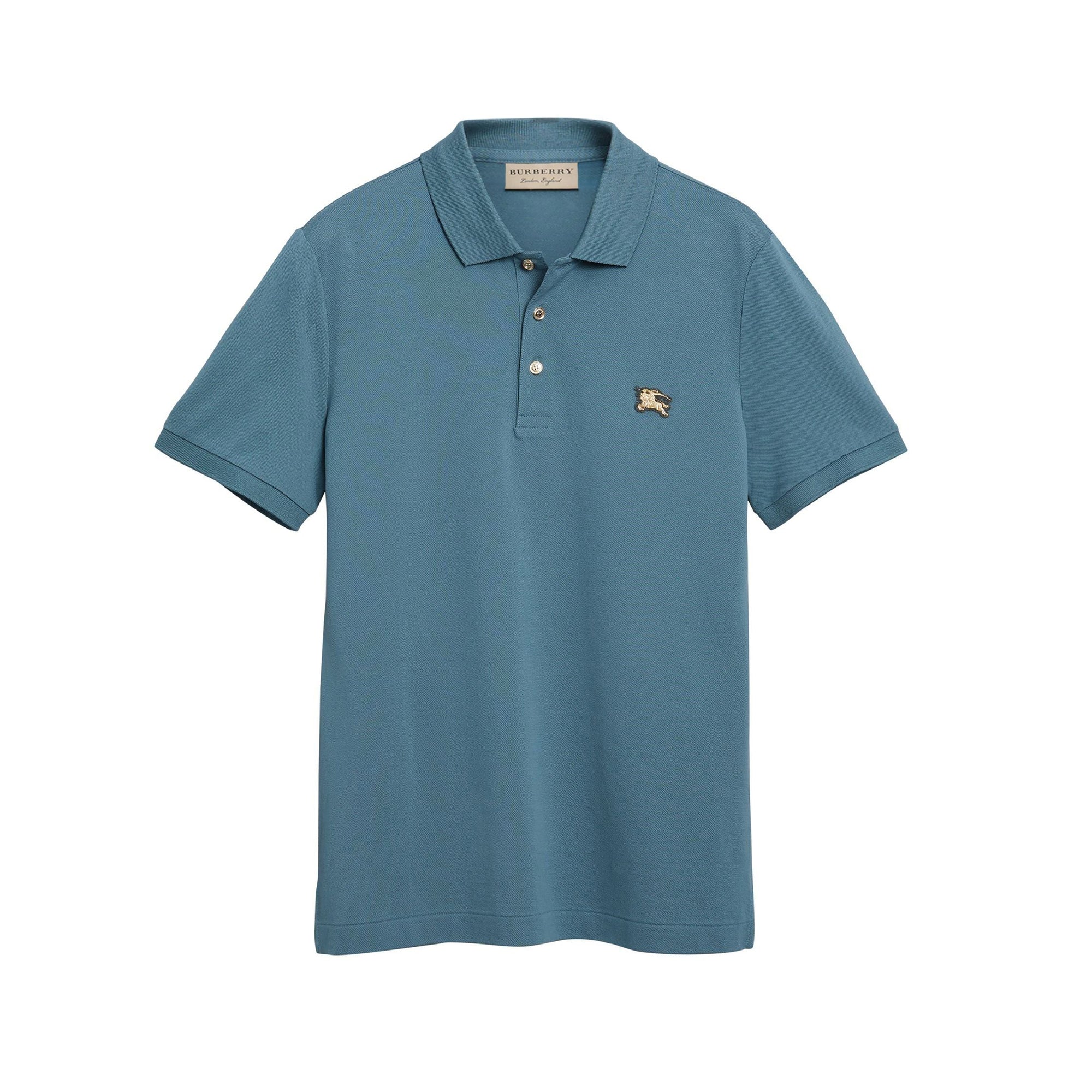 1 qty Polo à manches courtes et broderie cavalier - Pewter Blue