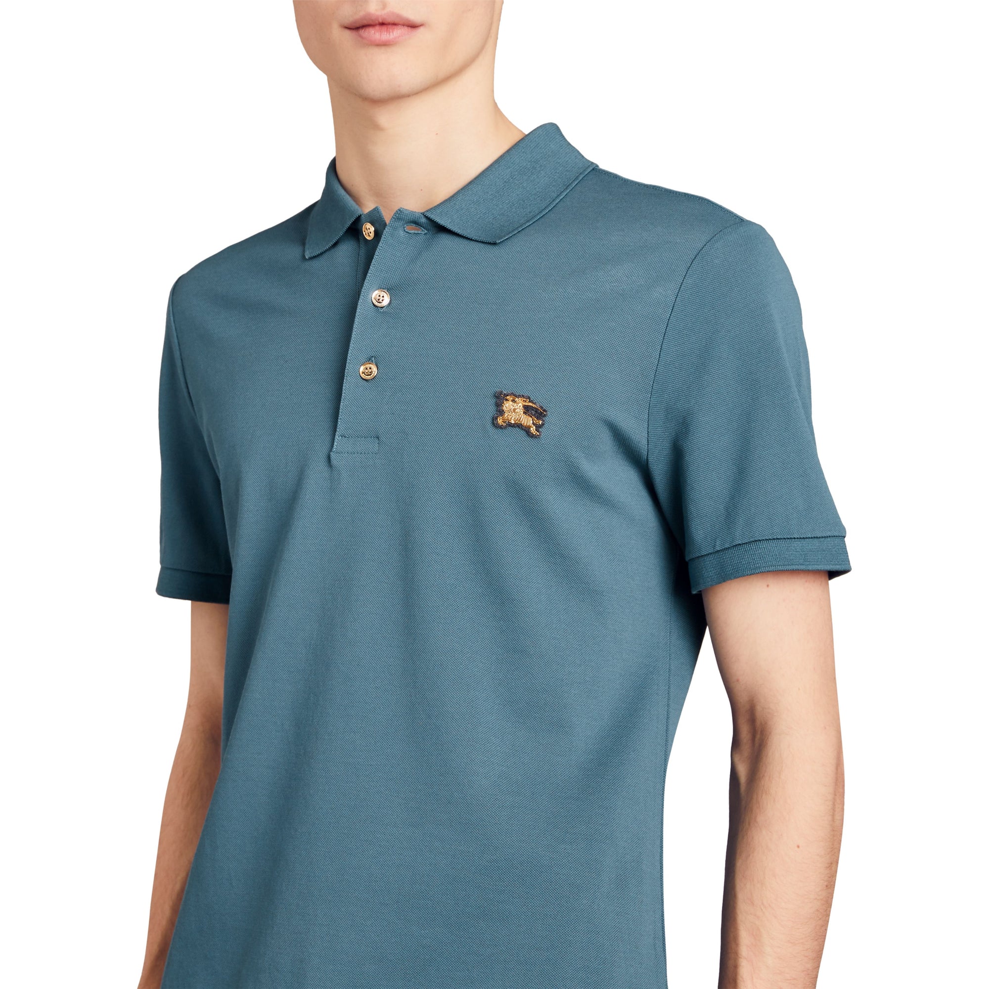 1 qty Polo à manches courtes et broderie cavalier - Pewter Blue