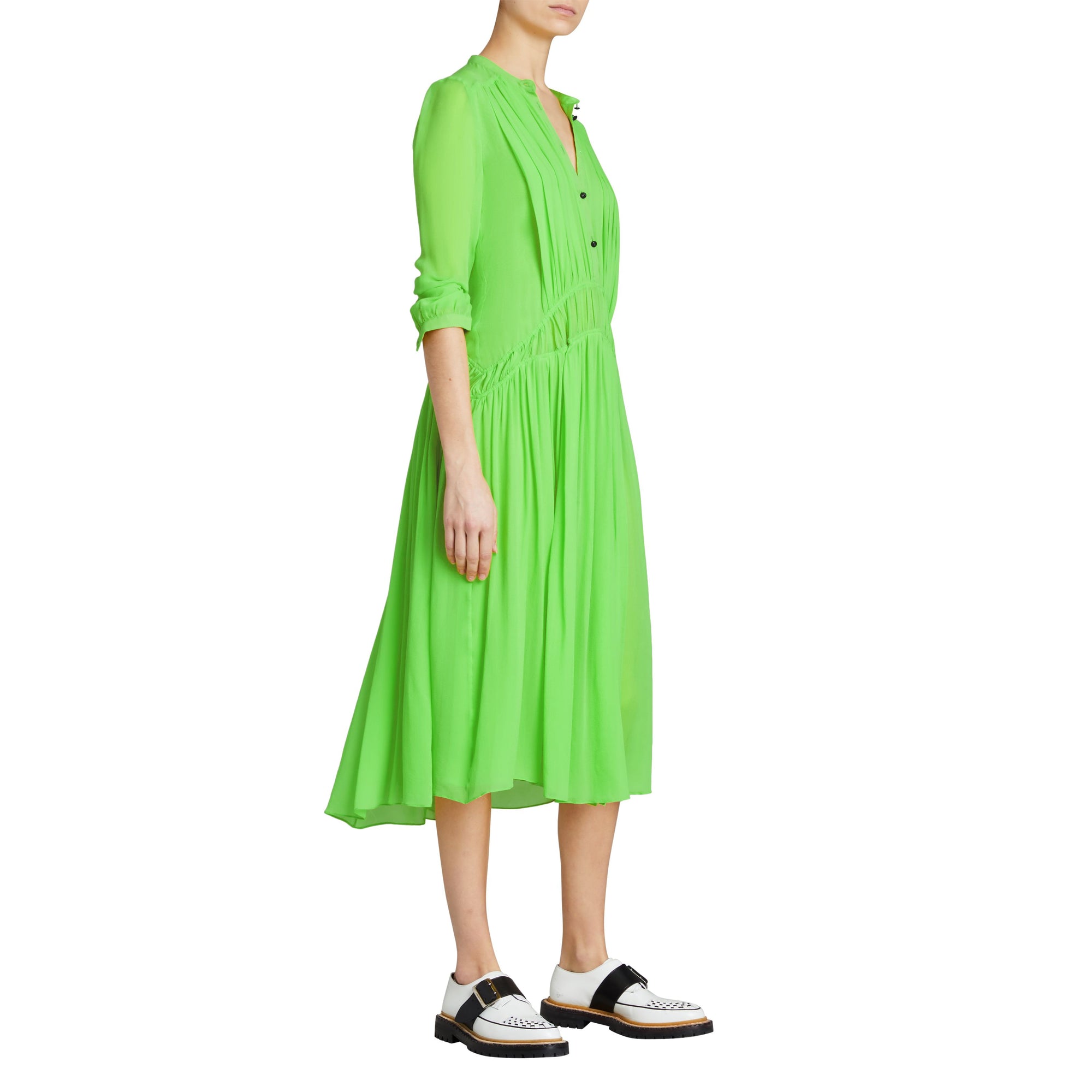 ZZNOSTOCK Robe en georgette de soie froncée - Neon Green