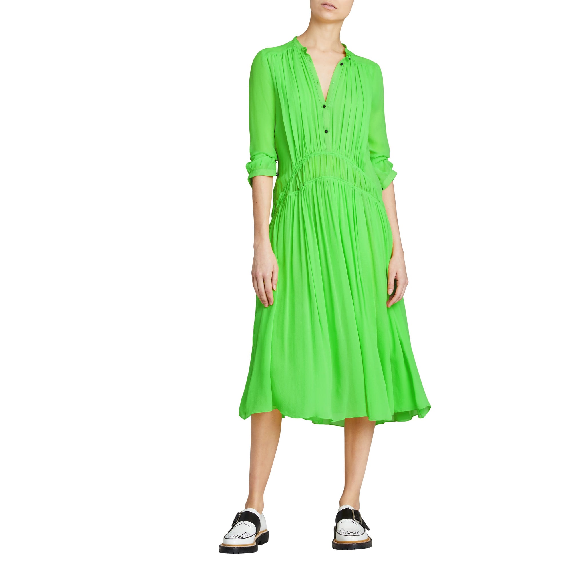 ZZNOSTOCK Robe en georgette de soie froncée - Neon Green