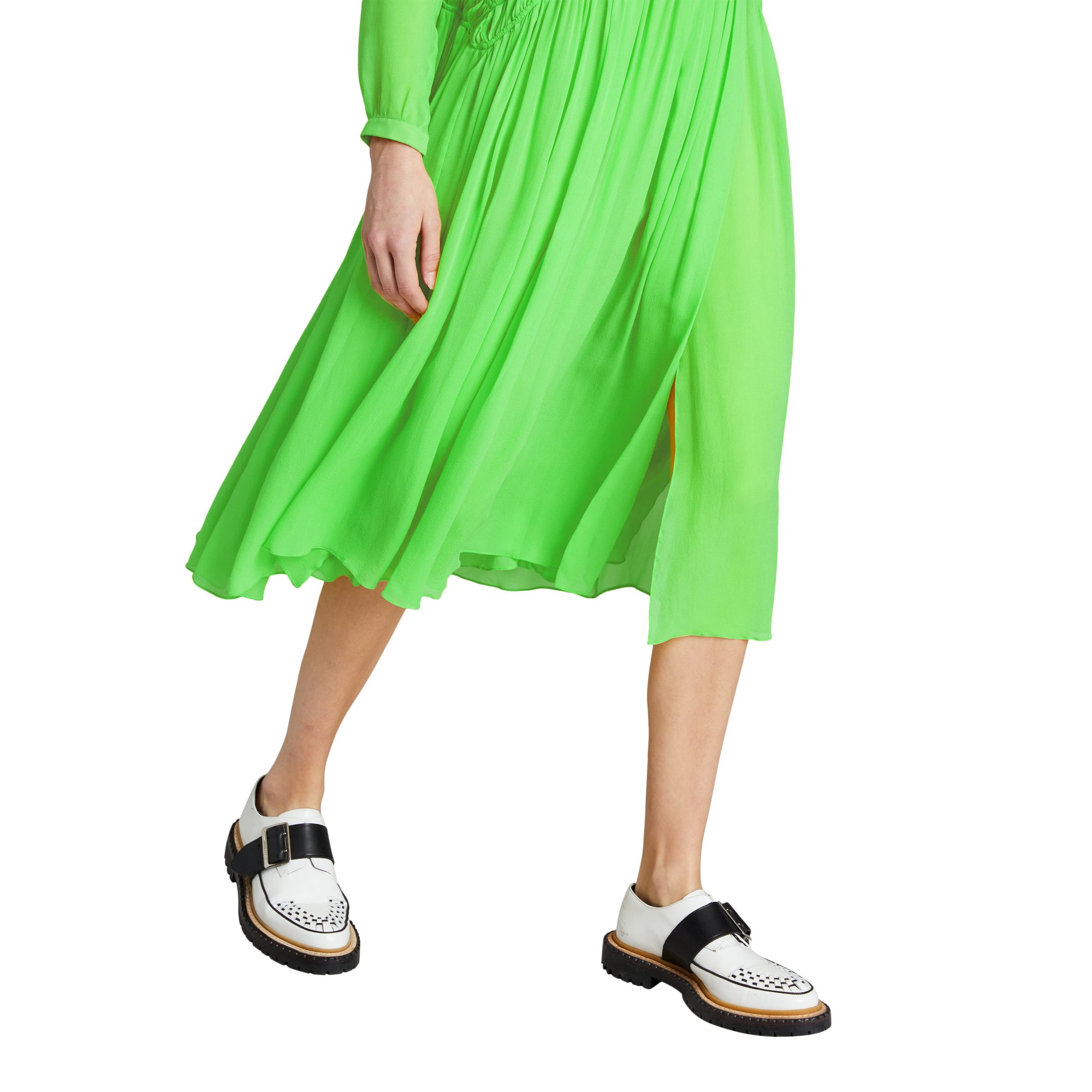 ZZNOSTOCK Robe en georgette de soie froncée - Neon Green