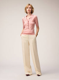 PINK ROSE JERSEY STITCH KNIT POLO WITH CONTRASTING STRIPE DETAIL