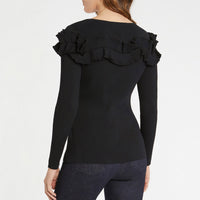 Pull à encolure volantée - Noir