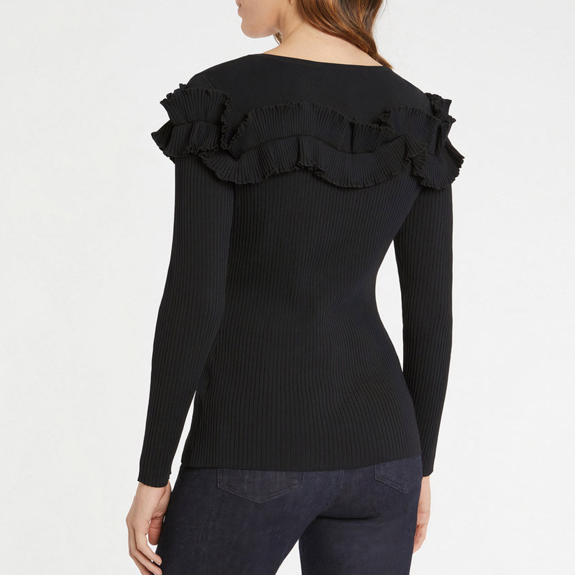 Pull à encolure volantée - Noir