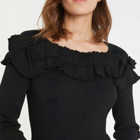 Pull à encolure volantée - Noir