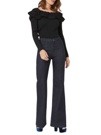 Pull à encolure volantée - Noir