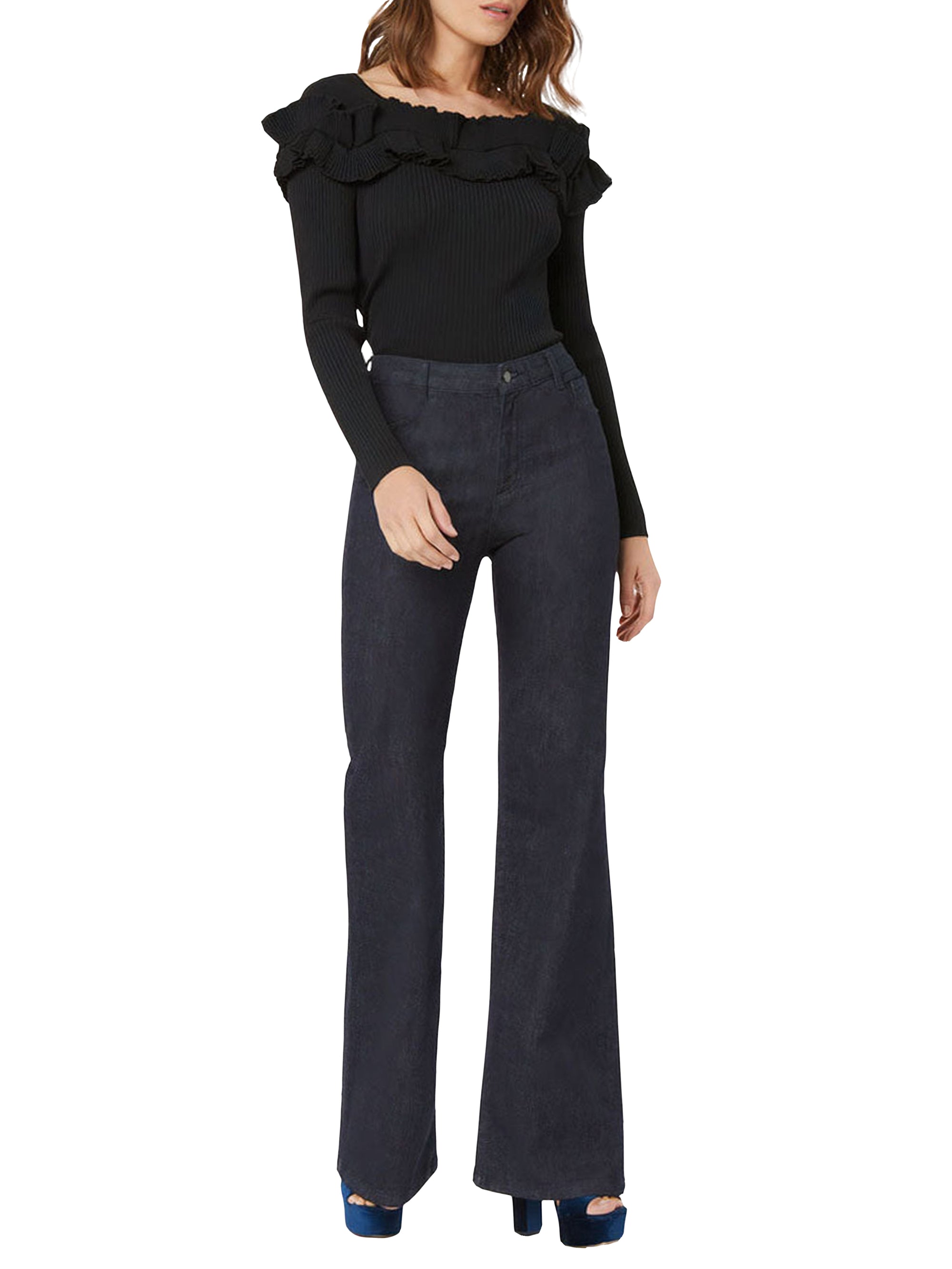 Pull à encolure volantée - Noir