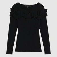 Pull à encolure volantée - Noir