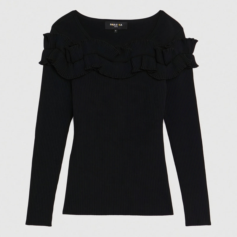 Pull à encolure volantée - Noir