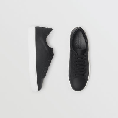Sneakers en cuir à motif check perforé - Black